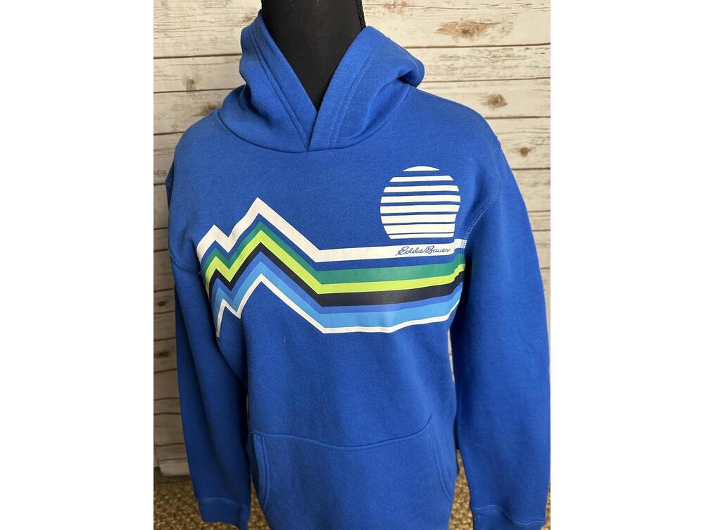 Eddie Bauer blue retro graphic pullover hoodie/hooded sweatshirt Youth L (14-16) - Picture 3 of 8